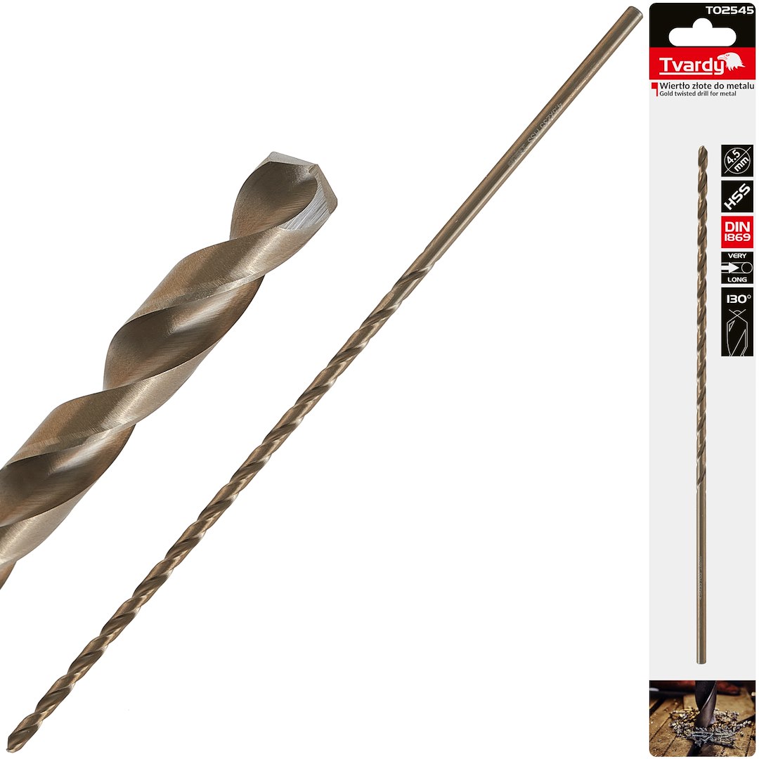 Zlaté vrtáky do kovu HSS DIN1869 4,5x235 mm – celkový pohled na sadu