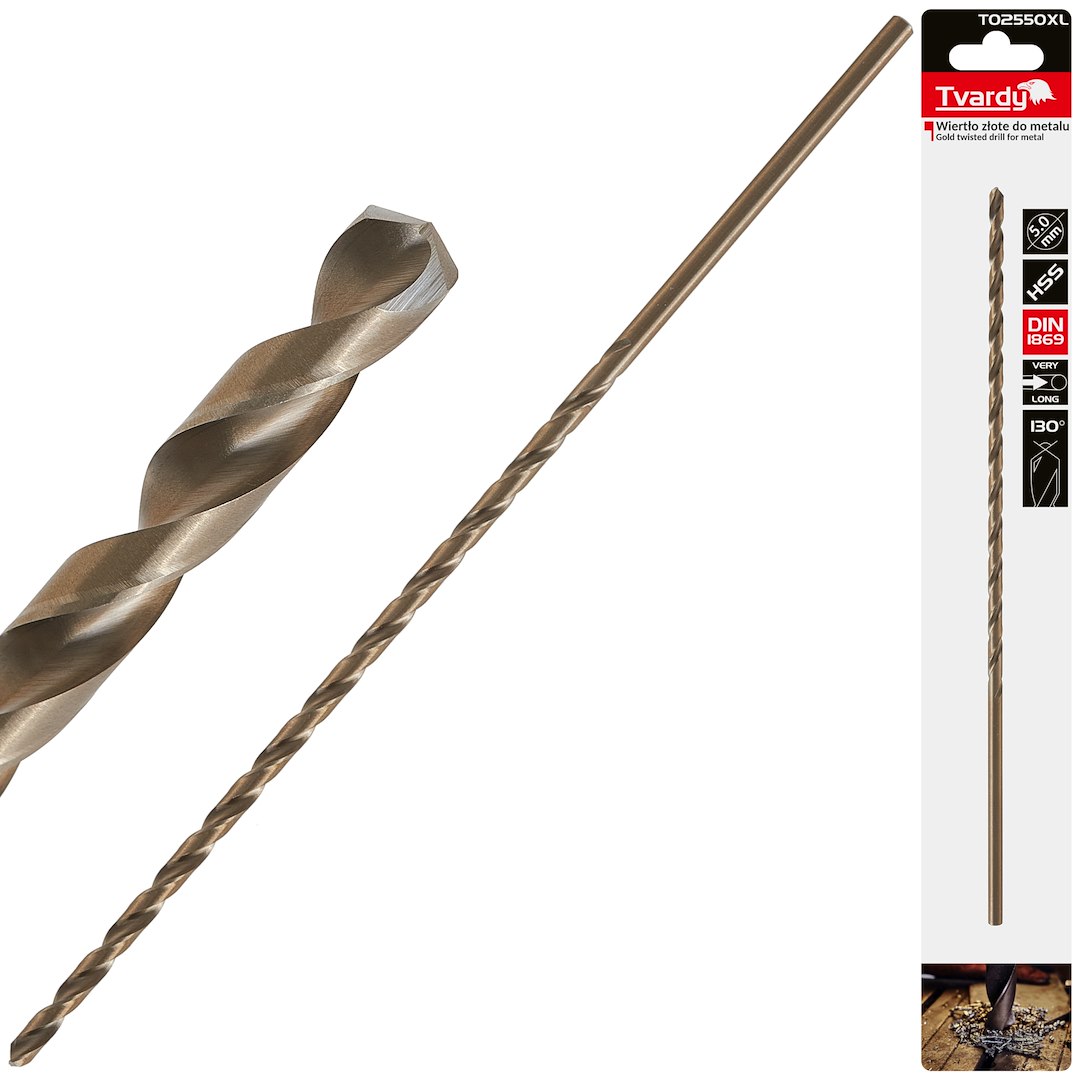 Zlatý vrták do kovu HSS DIN1869 5,0 x 245 mm – celkový pohled