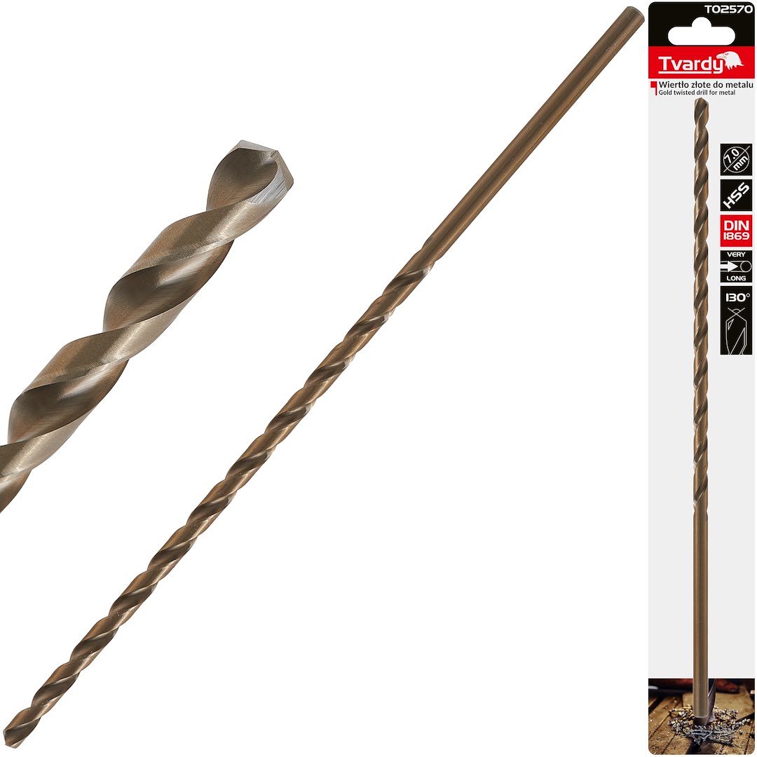 Zlatý vrták do kovu HSS DIN1869 7,0 x 290 mm – celkový pohled