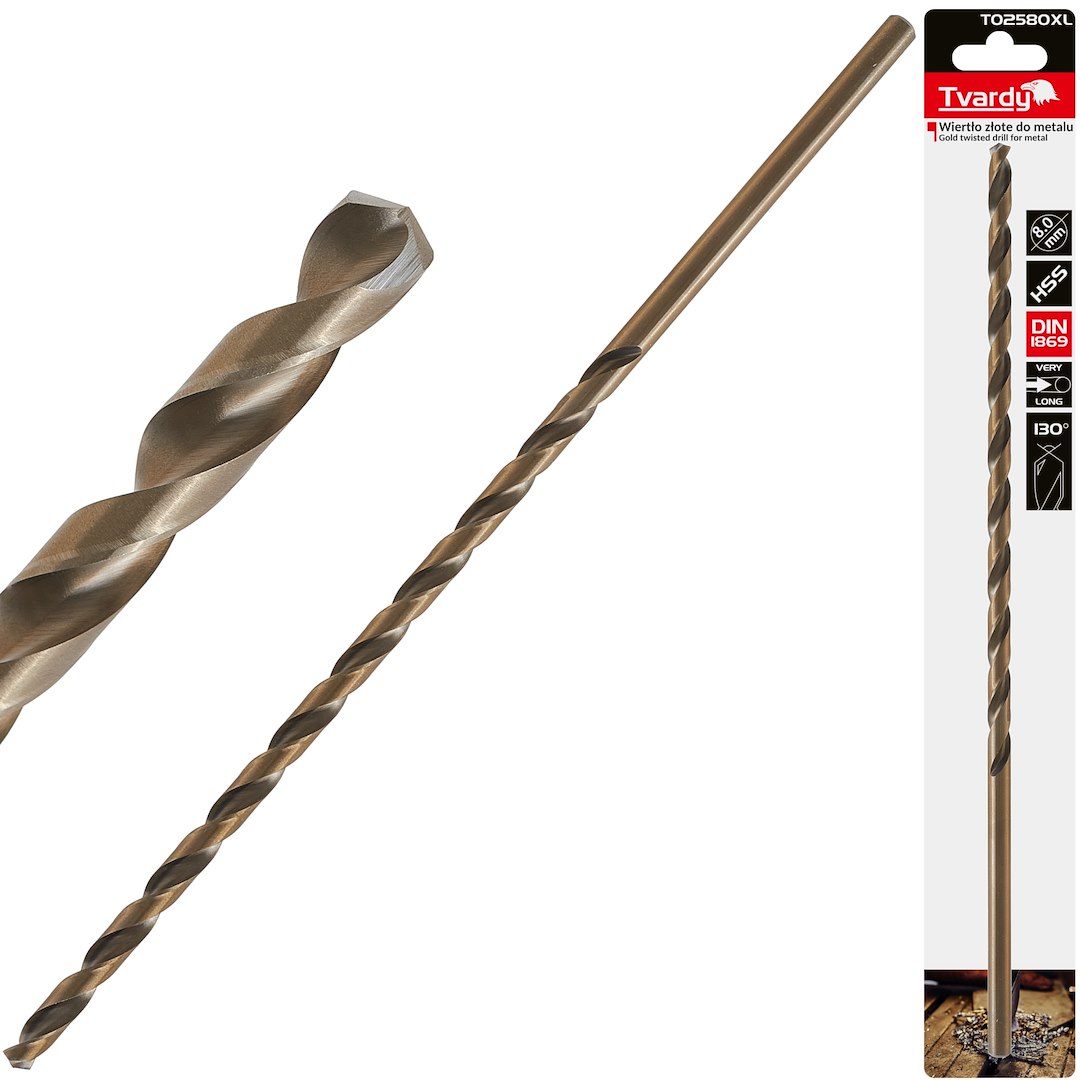 Zlaté vrtáky do kovu HSS DIN1869 8,0x305 mm – celkový pohled na balení
