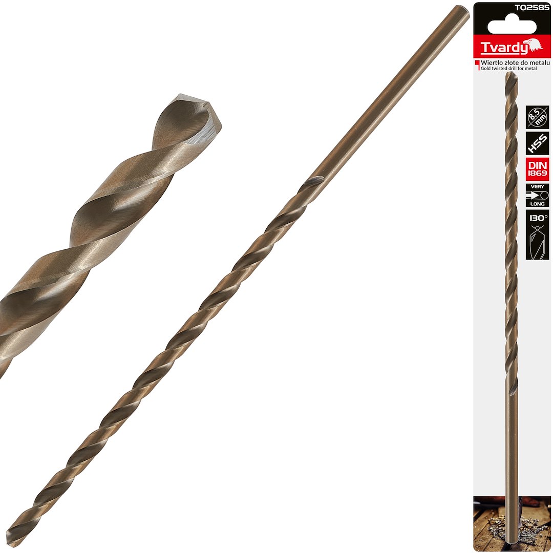Zlatý vrták do kovu HSS DIN1869 8,5x305 mm – celkový pohled