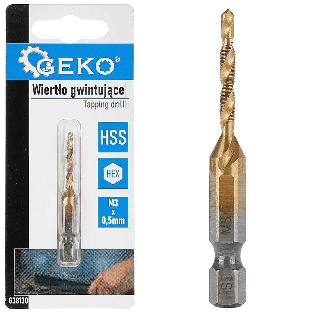 Závitník HSS M3 x 0,5 mm HEX – celkový pohled na nástroj