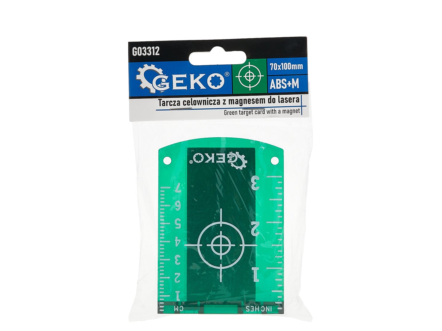 Záměrný terč s magnetem pro laser zelený Geko G03312 – rozměry a balení