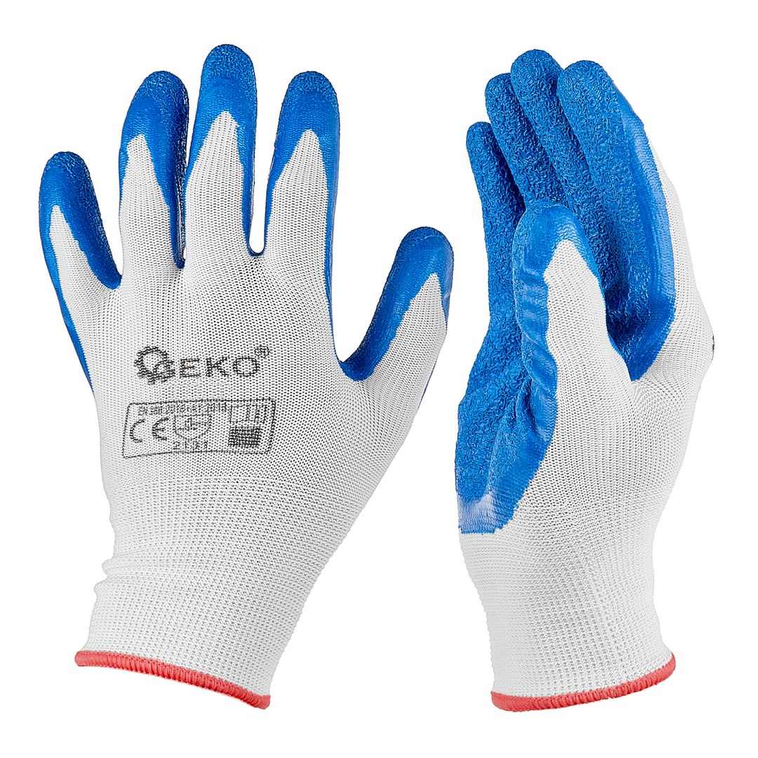 Ochranné rukavice Geko polyester latex velikost 7 – celkový pohled