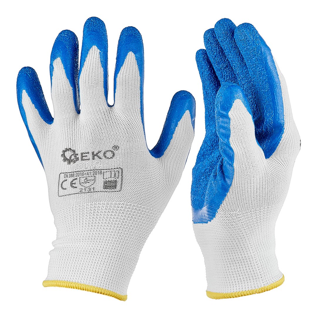 Ochranné rukavice Geko polyester latex velikost 8 – celkový pohled