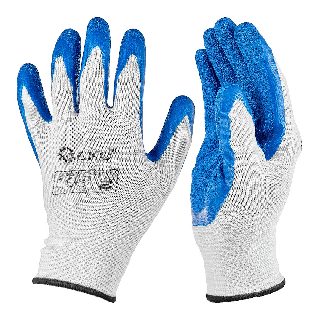 Ochranné rukavice Geko G75049 – celkový pohled, bílo-modré