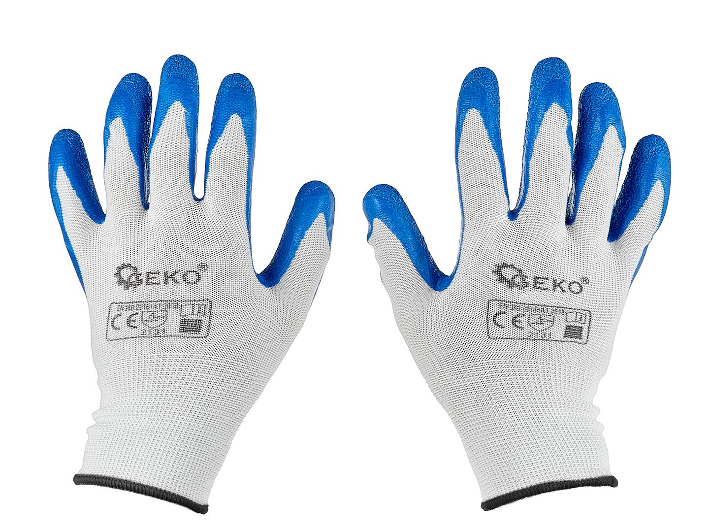 Ochranné rukavice Geko G75049 – detail latexového povlaku a zesílených konečků prstů