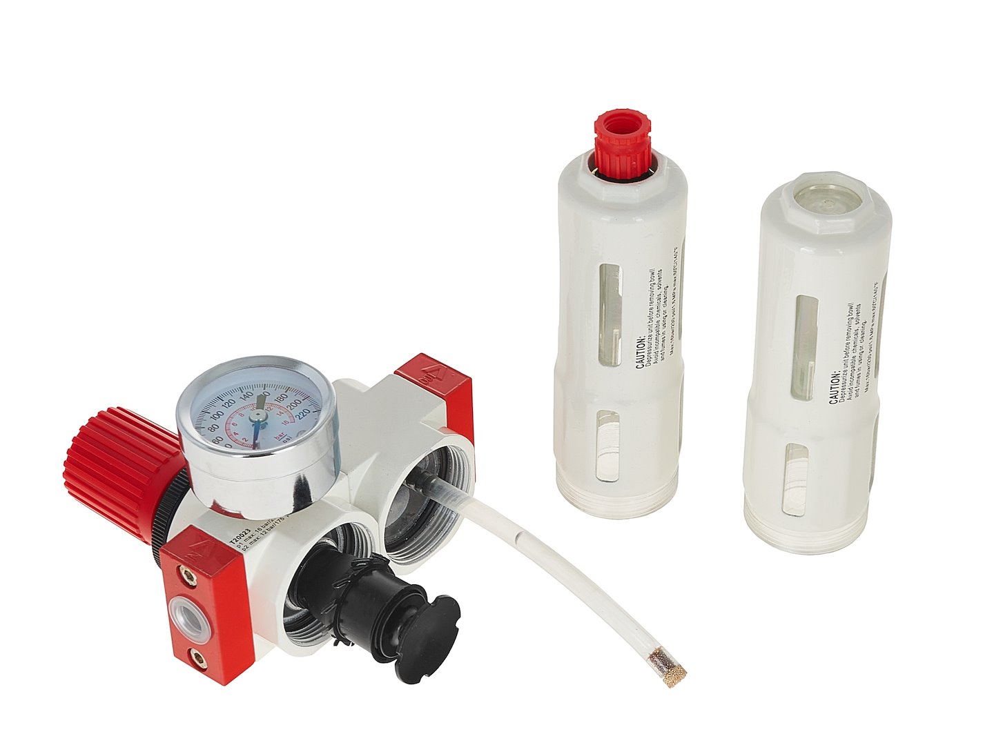 Blok přípravy vzduchu: filtr, odlučovač vody, olejovač 1/4" (20) – Geko 4