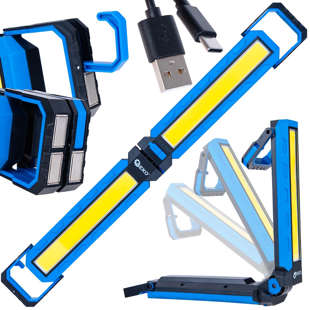 Skládací dílenská lampa Geko LED COB – celkový pohled