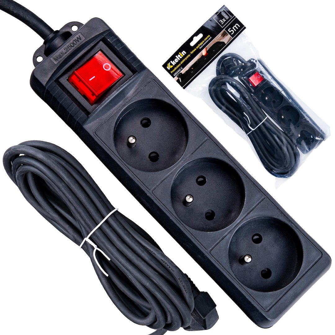 Prodlužovací kabel Geko černá zásuvková lišta – celkový pohled