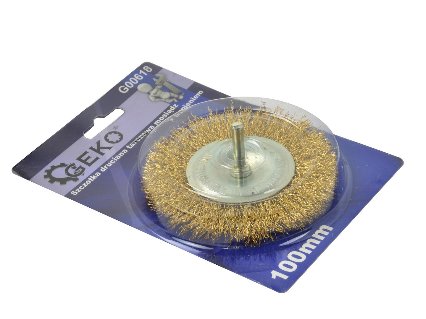 Drátěný kartáč kotoučový mosazný 100 mm s trnem 10 x 120 mm – Geko 1