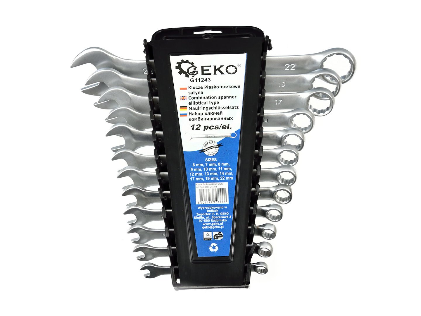 Klíče ploché s očkem satinované 6–22 mm, sada 12 ks – Geko 1