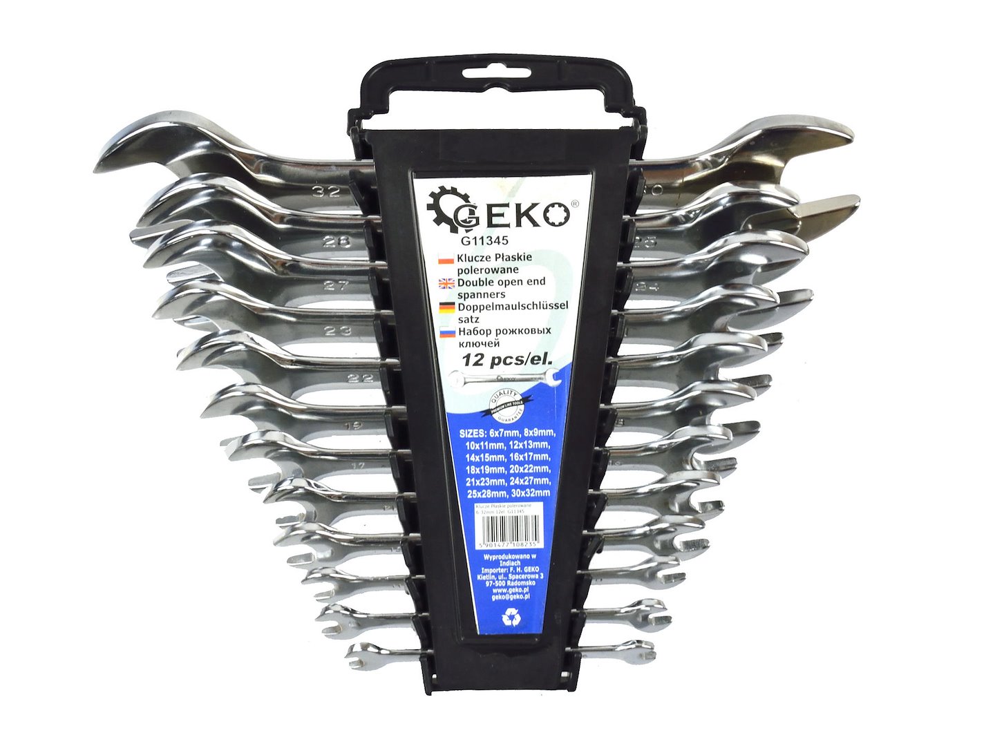 Ploché klíče leštěné 6–32 mm, sada 12 ks – Geko 1