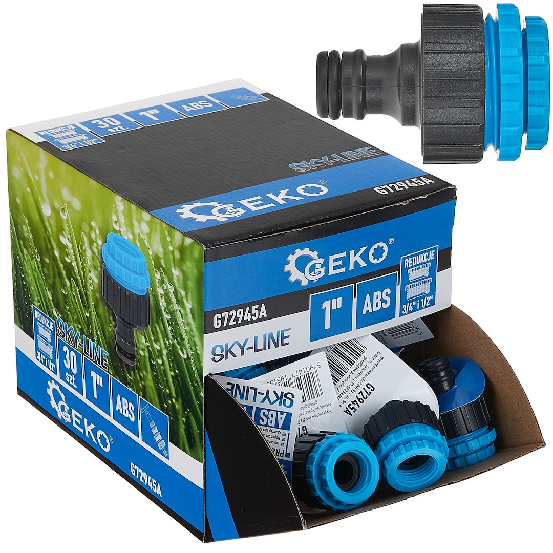 Připojení na kohoutek 1 s redukcemi 3 × 4 mm a 1 × 2 mm Sky-line – Geko, kartonový stojan 30 × 240 mm 1