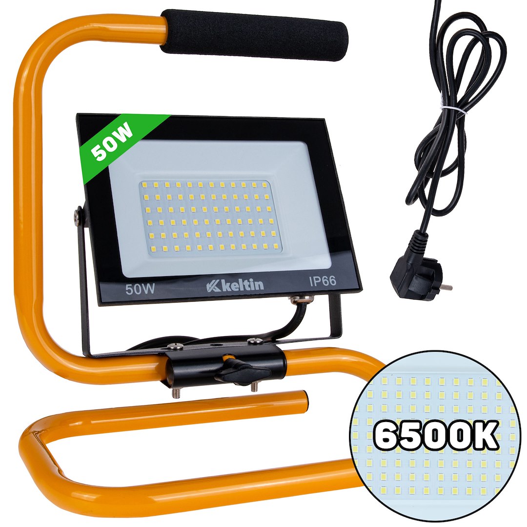 LED světlomet Geko 50W se stativem – celkový pohled