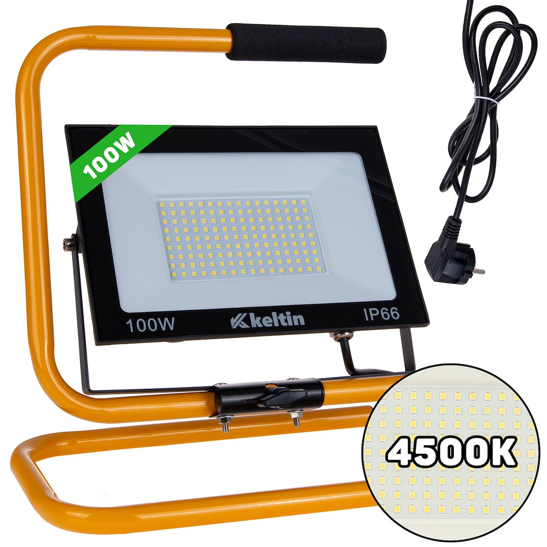LED reflektor GEKO 100W se stavebním stativem – celkový pohled