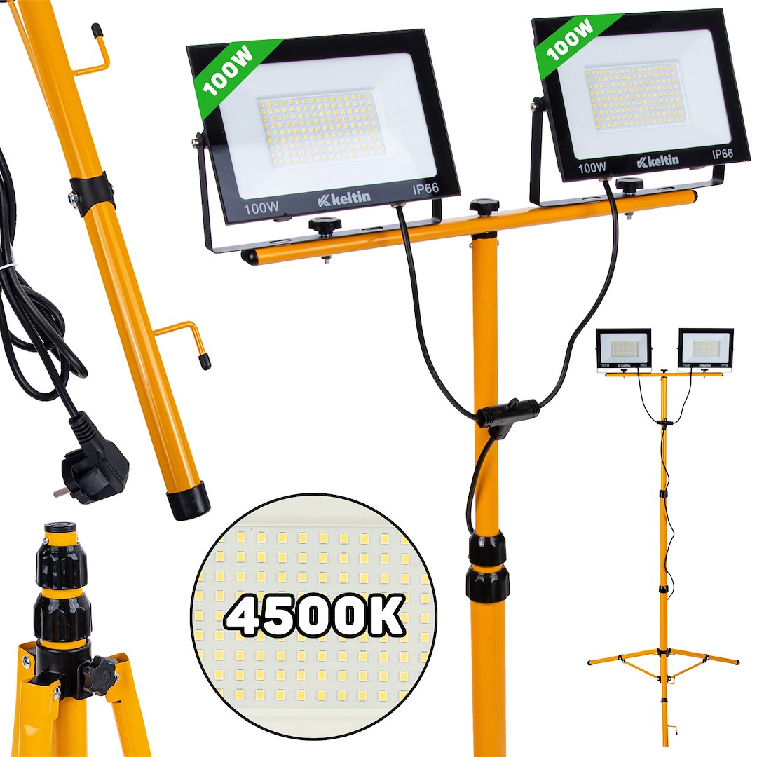 LED reflektor 2x100W Geko s teleskopickým stativem – neutrální bílá 4500K pro profesionální osvětlení 1