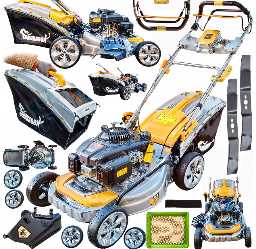 Benzínová zahradní sekačka s pohonem, mulčováním a bočním výhozem – 51 cm, 9 HP