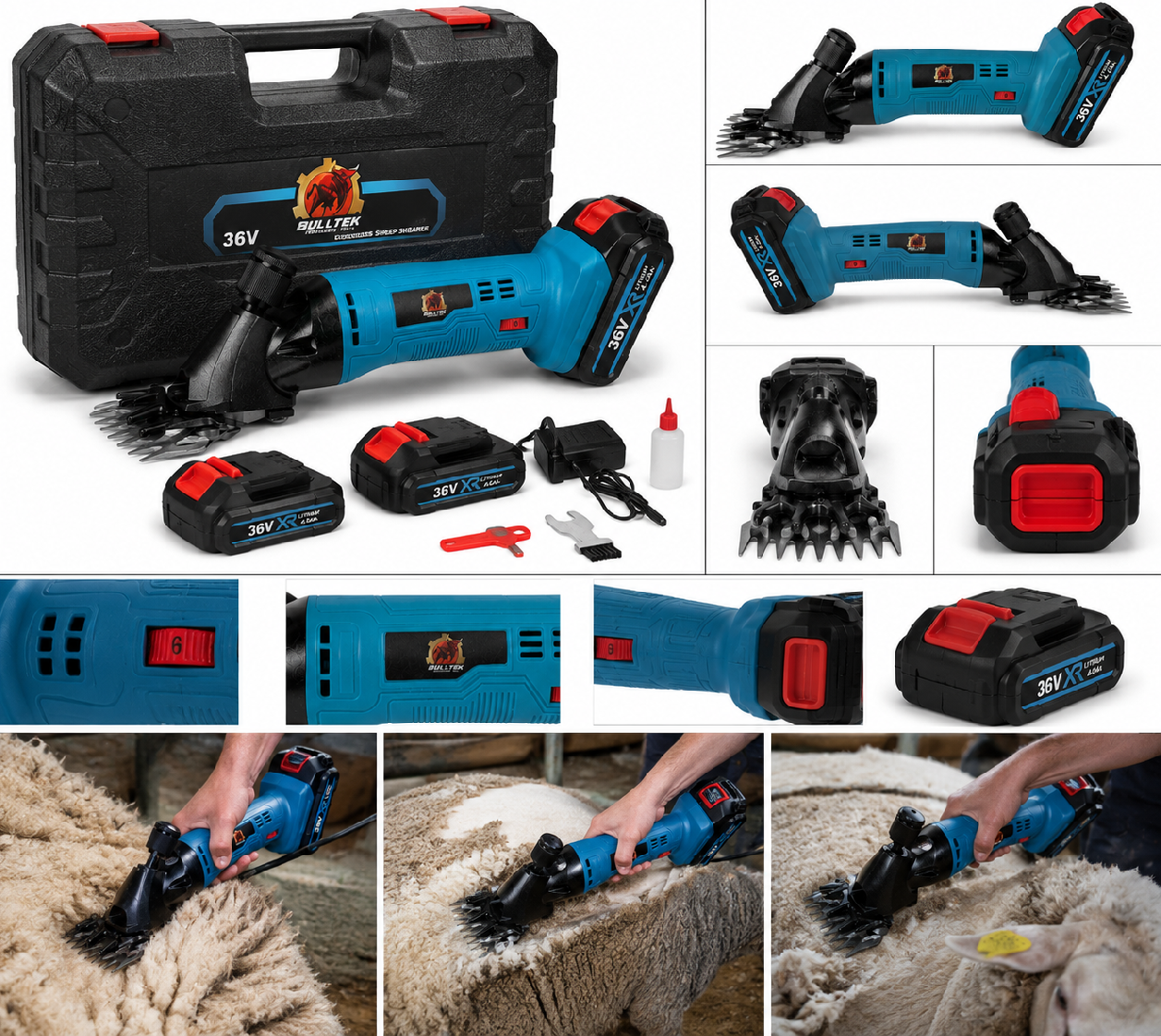 Aku stříhací strojek na ovce BULLTEK 36V 4.0Ah, 300W, 2 baterie, kufřík
