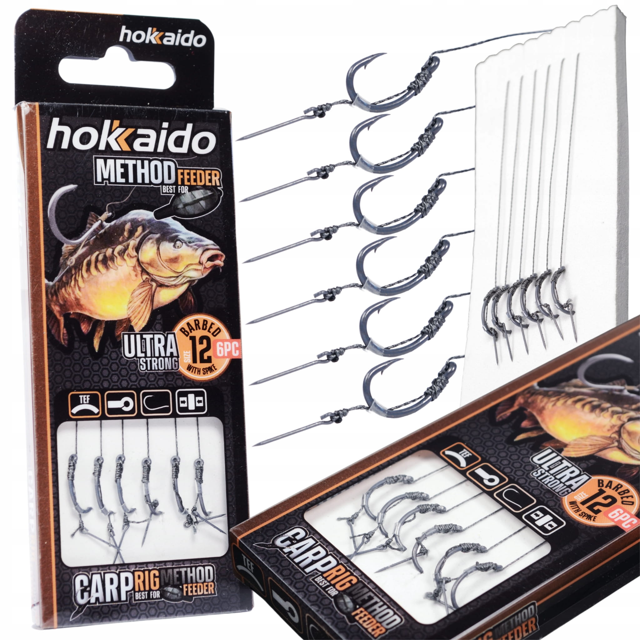Hokkaido návazec method feeder s jehlou – detail háčku a šňůry