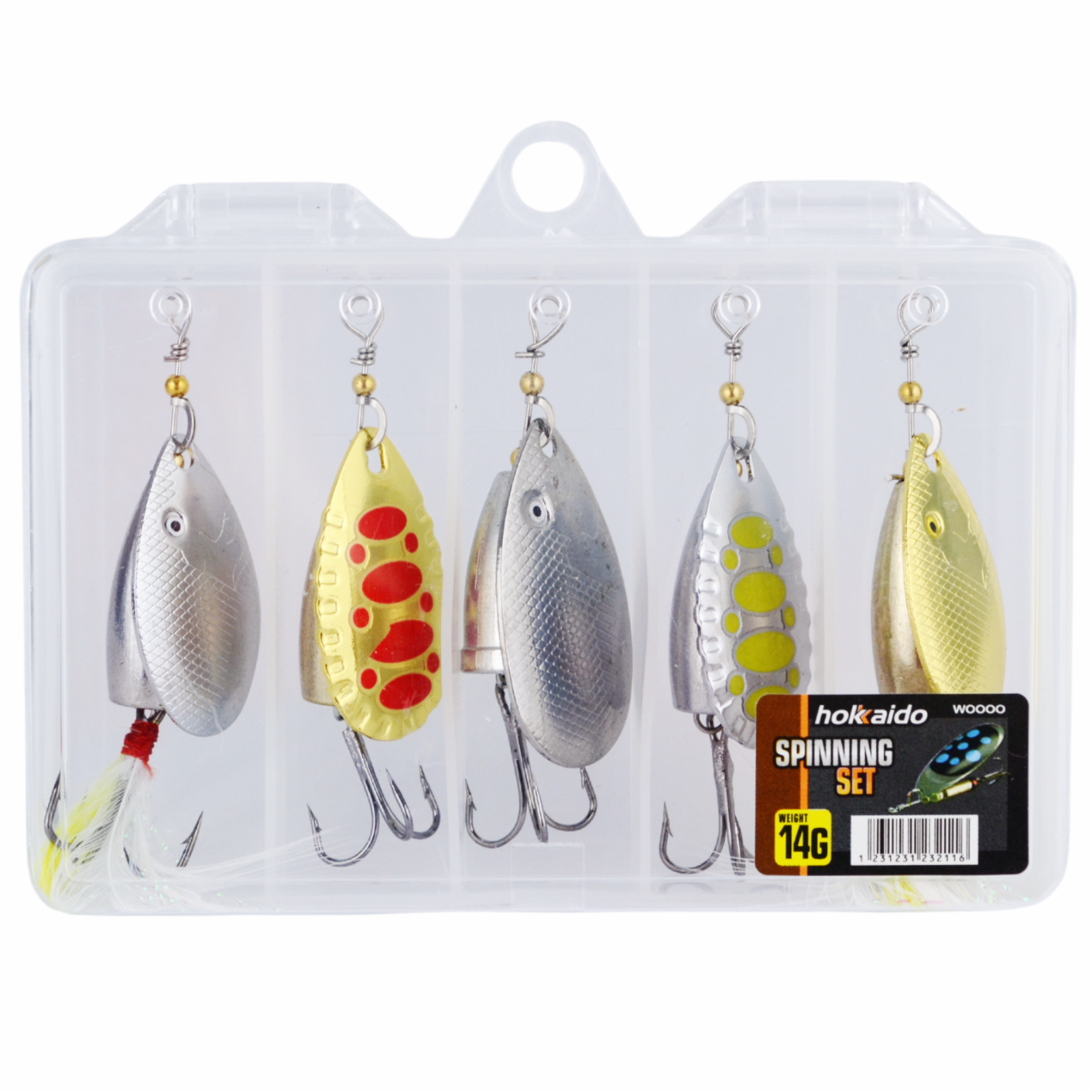 Sada 5 rotačních třpytek Hokkaido Spinners – detail trojháčku
