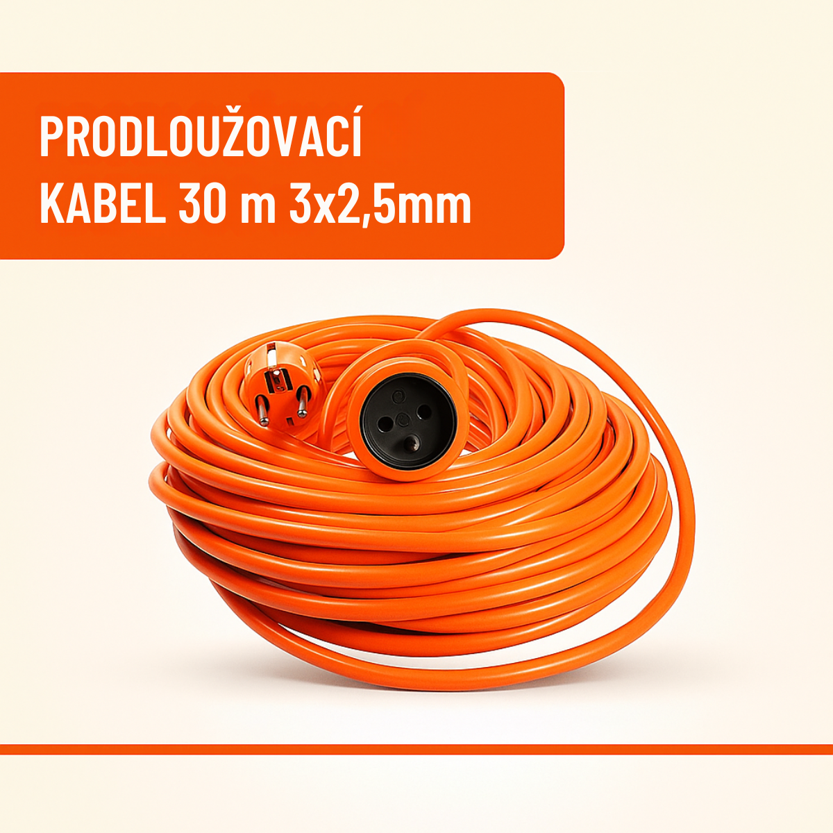 Prodlužovací kabel 30 m, 1 ks zásuvky,3x2,5mm