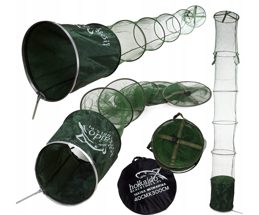 Rybářská pogumovaná síť – délka 2,5 m, průměr 40 cm + držák + pouzdro