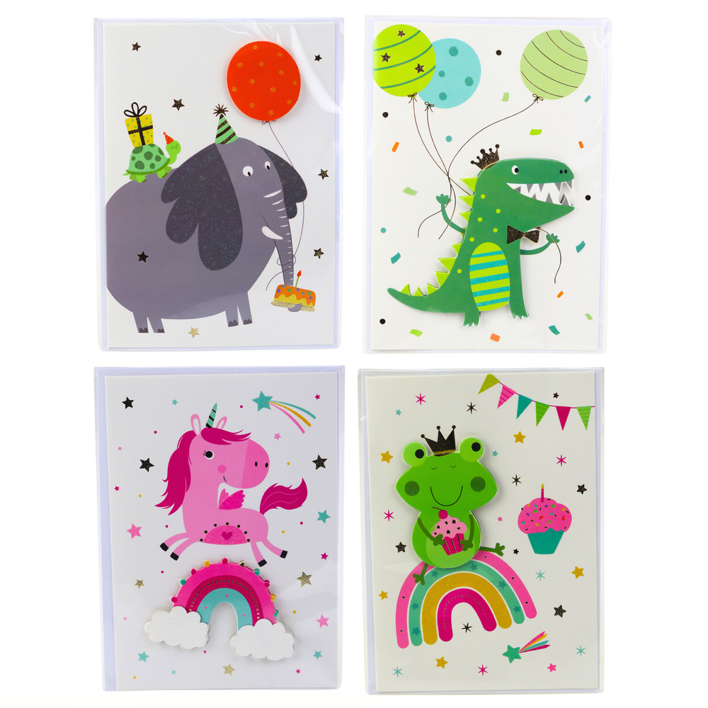 3D pohľadnice LEAN – Jednorožec, Slon, Žaba, Dinosaurus s obálkou 17,5×12,5 cm – originálne pohľadnice