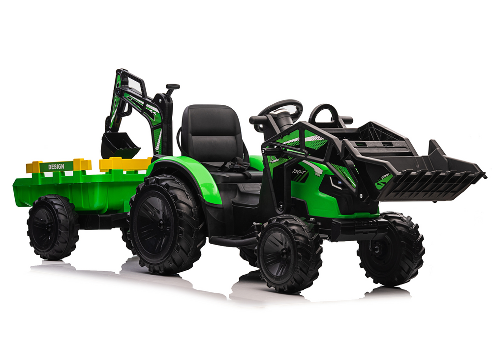 Bagr s přívěsem na baterie LEAN CARS SX2068 2x45W pro děti 3-8 let zelený