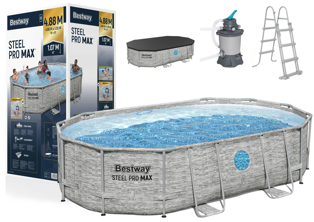 Bazén s kovovým rámom Bestway Power Steel Swim Vista 56946, 488 × 305 × 107 cm, 10 949 l