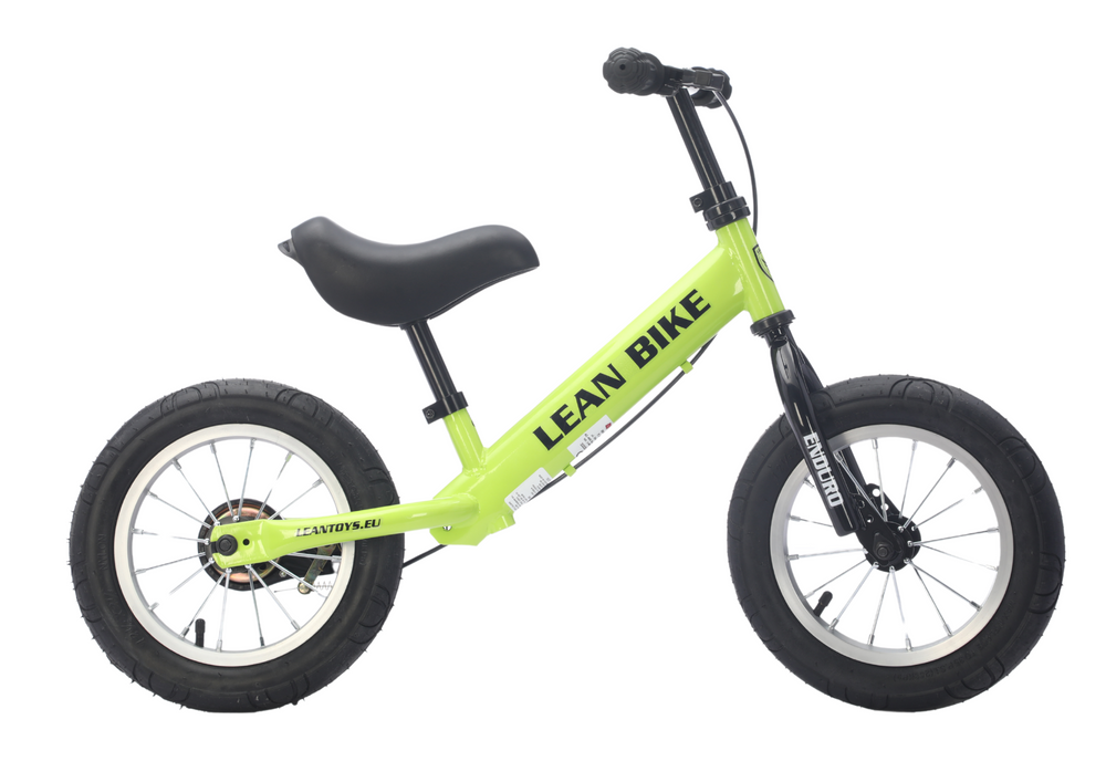 Bežecké kolo LEAN Trike ENDURO – odrážadlo v neónovo zelenej farbe pre deti vo veku 2–5 rokov s nafukovacími kolesami 12"