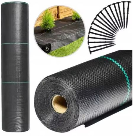 Čierna agrotextília 160 cm x 50 m, UV 90 g, proti burine + kotvy LEAN Trike