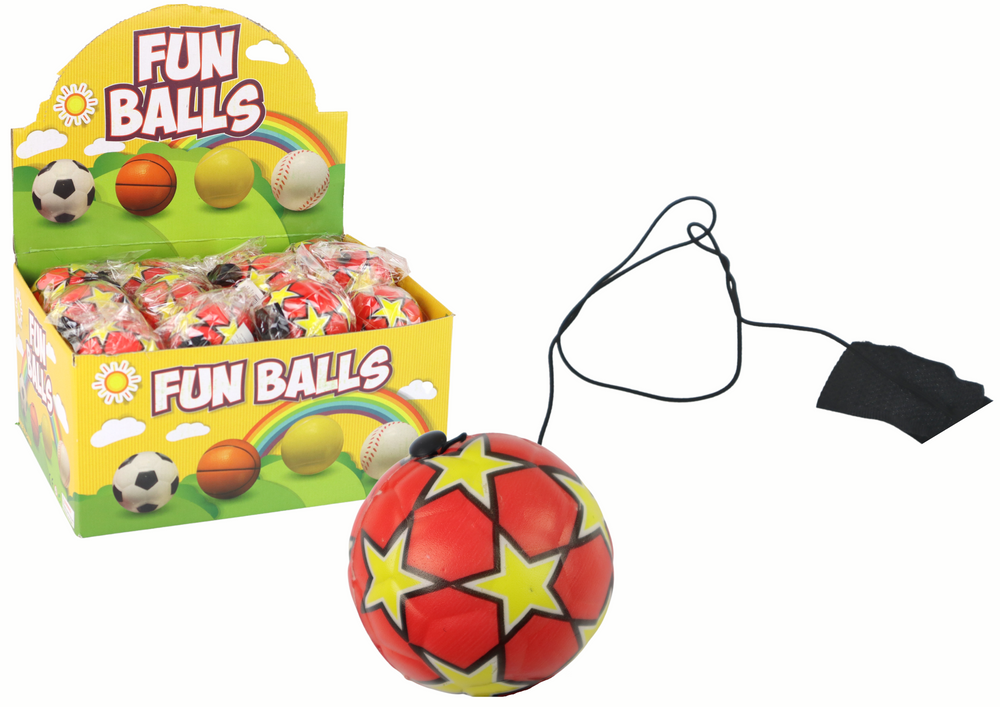 Fotbalový míč na gumičce Jojo LEAN Toys Ø 6 cm červený s hvězdami pro venkovní zábavu