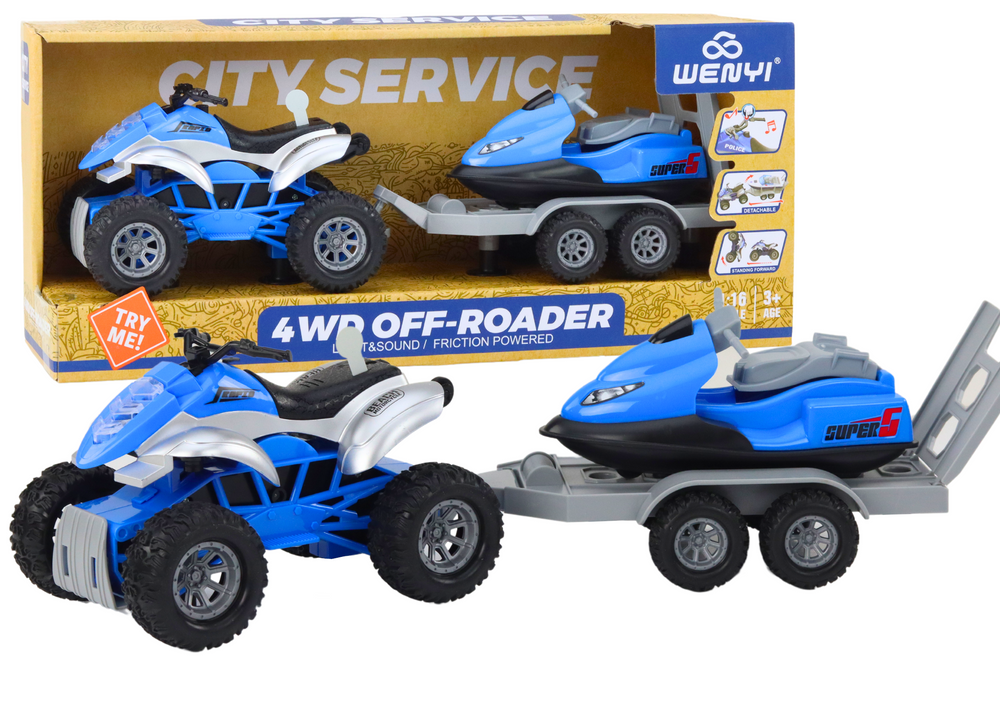 Čtyřkolka s přívěsem LEAN Toys pro přepravu lodí a vodních skútrů - realistický model pro děti 3-8 let