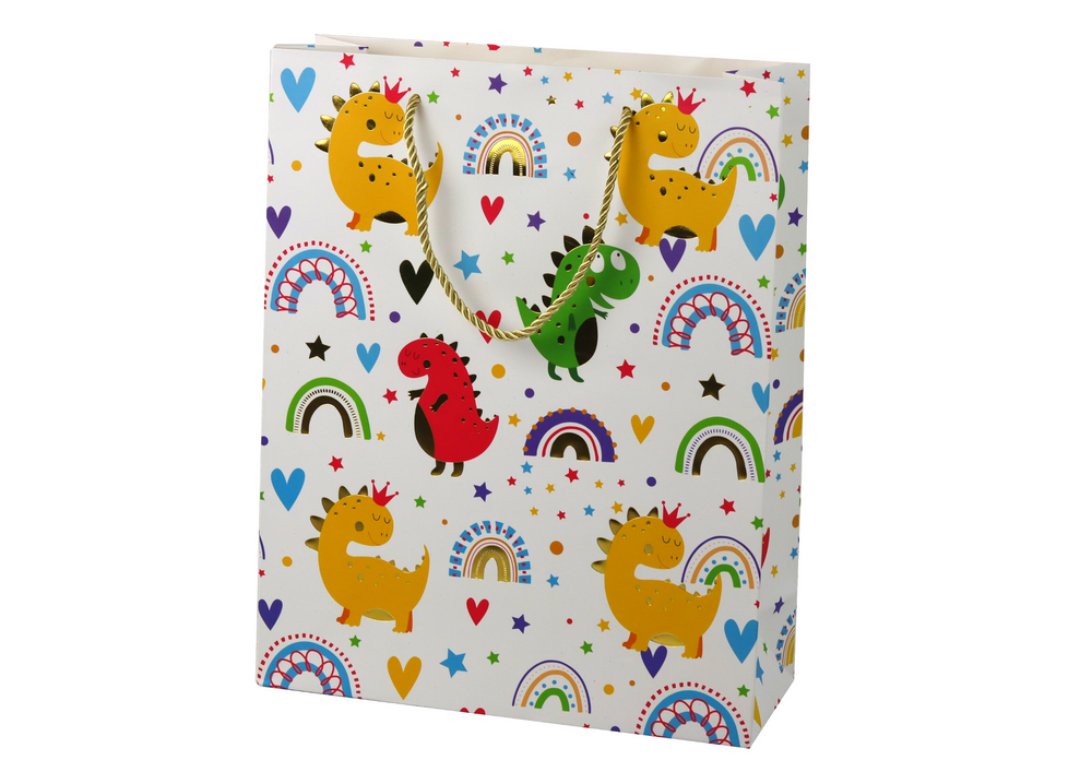 Dárková taška Barevní dinosauři duhová 32×26×10 cm LEAN Toys pro děti
