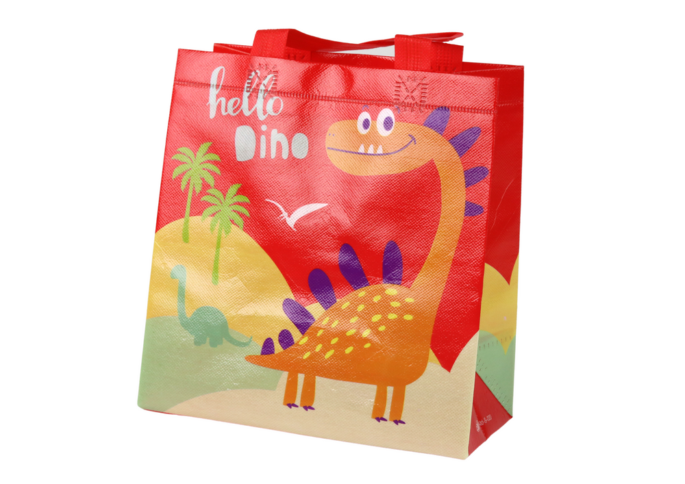 Darčeková taška s motívom dinosaura, červená, 23×21,5×11 cm, LEAN Toys – originálne balenie darčekov