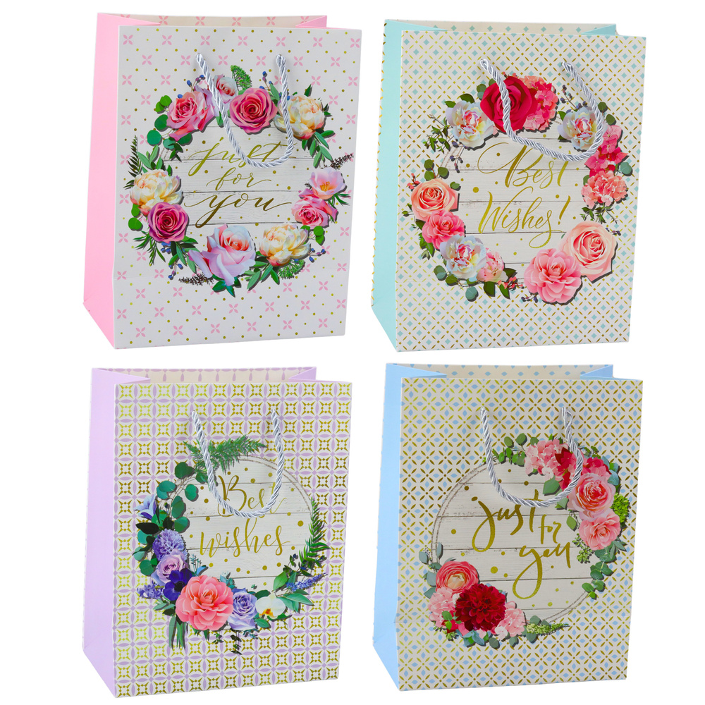 Darčeková taška s kvetinovými vzormi Best Wishes 23 x 18 x 10,5 cm LEAN