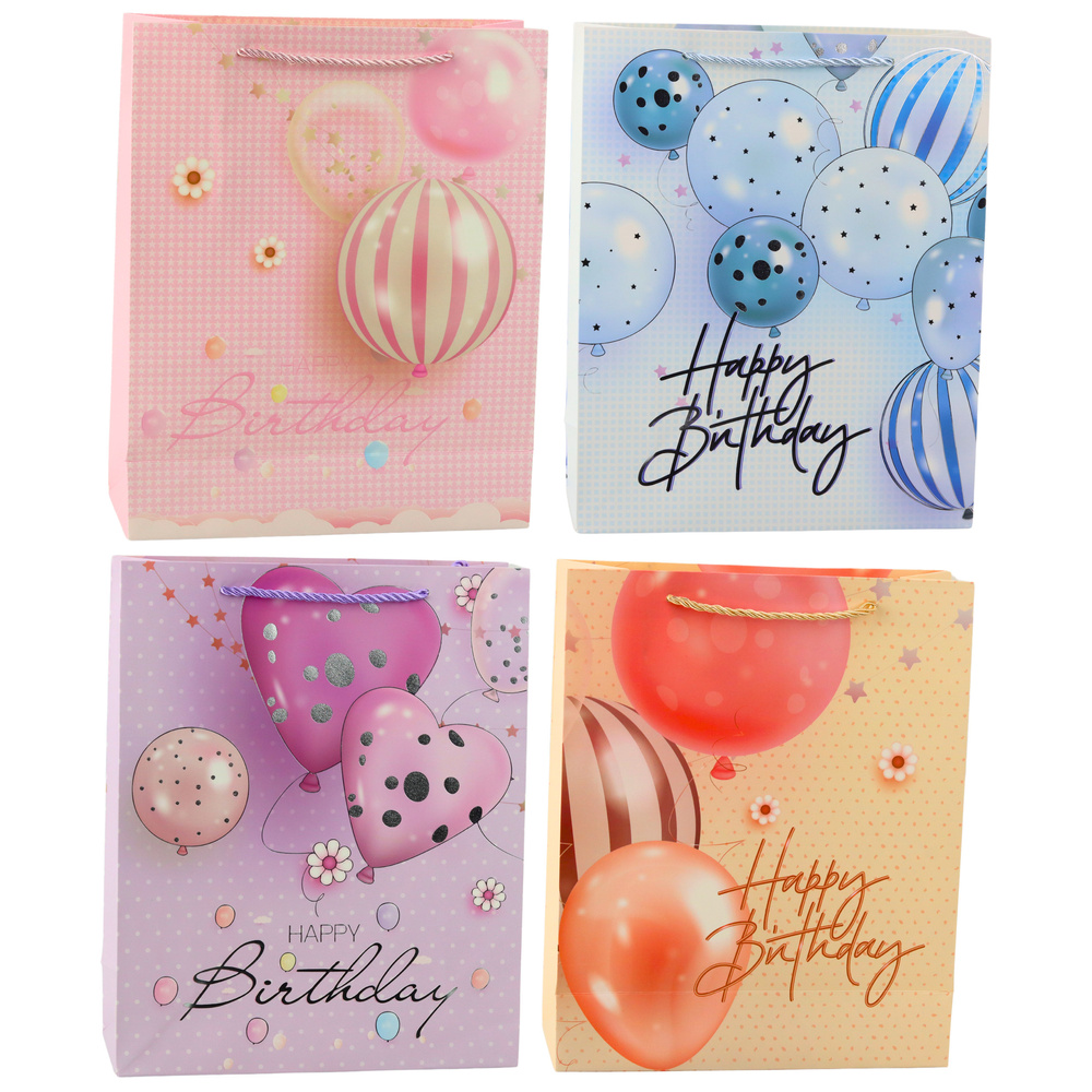 Darčeková taška k narodeninám „Happy Birthday“ s balónikmi, 32 × 26 × 12 cm – štýlový obal na darčeky