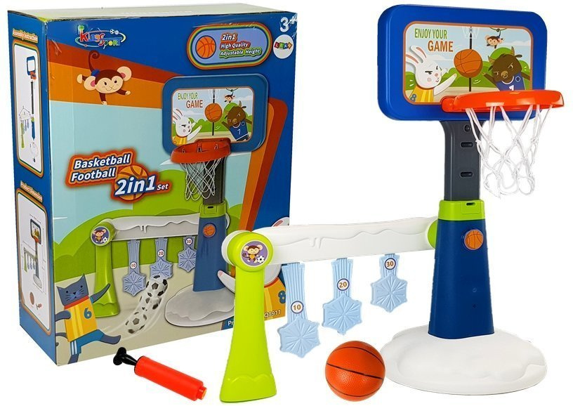 Detská basketbalová súprava 3 v 1 LEAN Toys – basketbal, šípky, box – nastaviteľná výška 98–178 cm