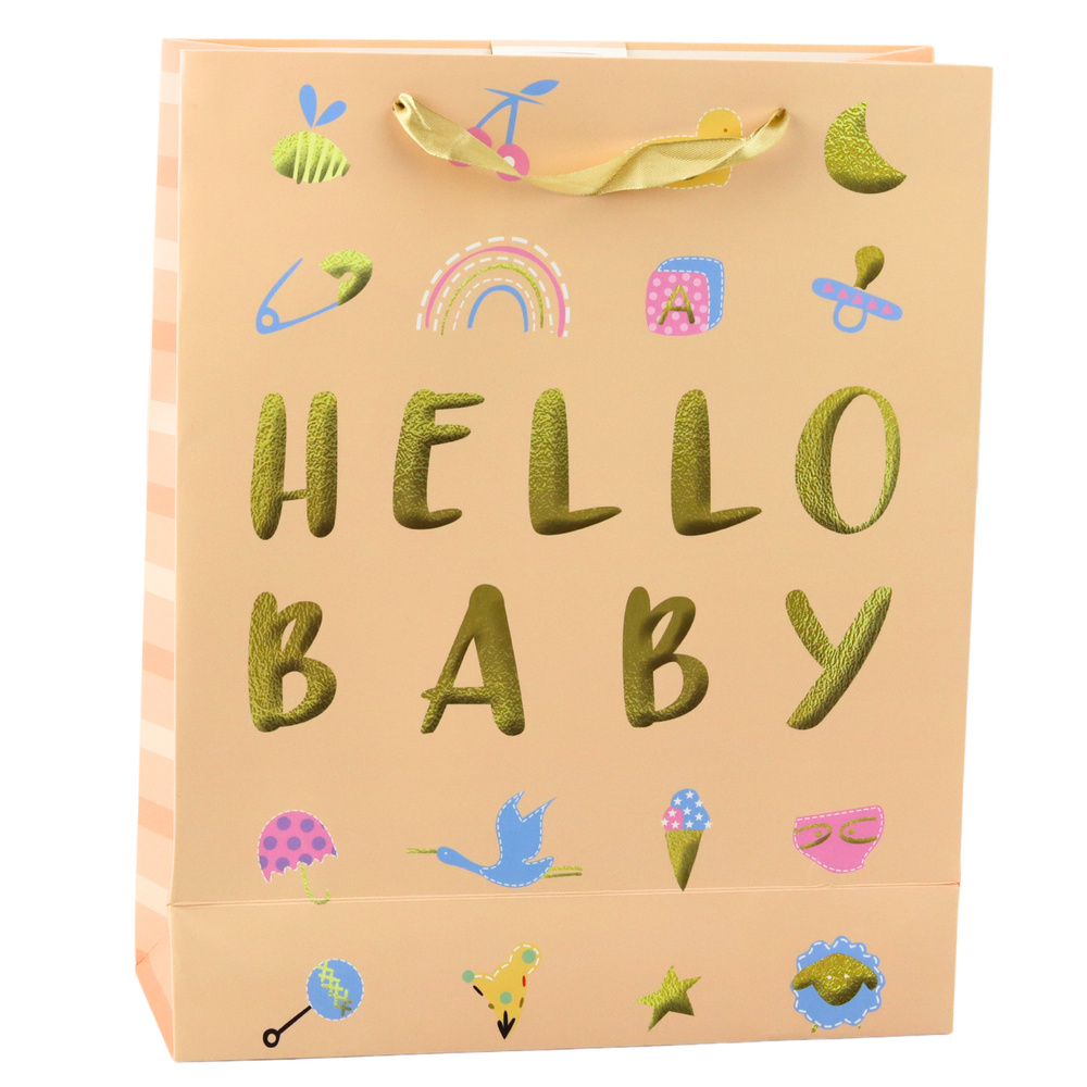 Detská darčeková taška Hello Baby Broskvová 32 x 26 x 10 cm LEAN s detskými motívmi