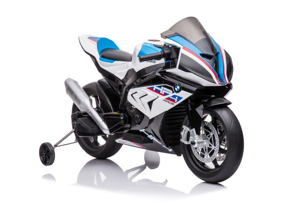 Dětská elektrická motorka BMW HP4 Race JT5001 bílá - 6V baterie, realistické zvuky, pro děti 1-3 roky