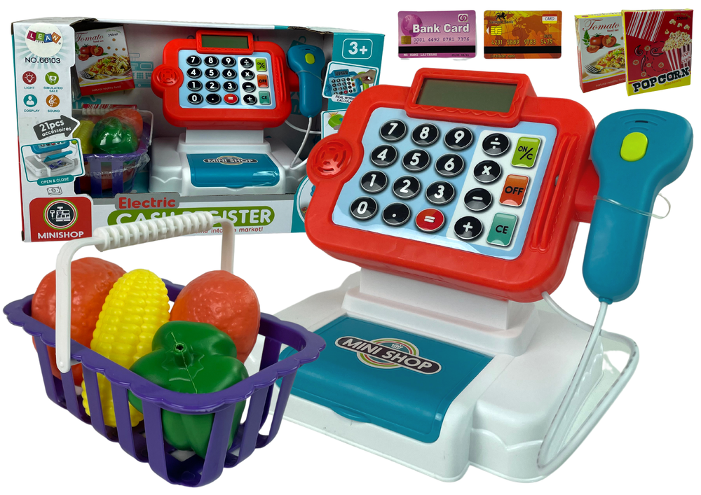 Detská pokladňa s kalkulačkou LEAN Toys – Košík so zeleninou 16x15x19 cm