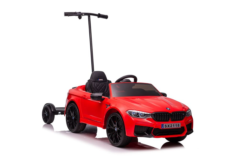Elektrické autíčko BMW M5 12 V s rodičovskou plošinou – červené lakované, LEAN CARS