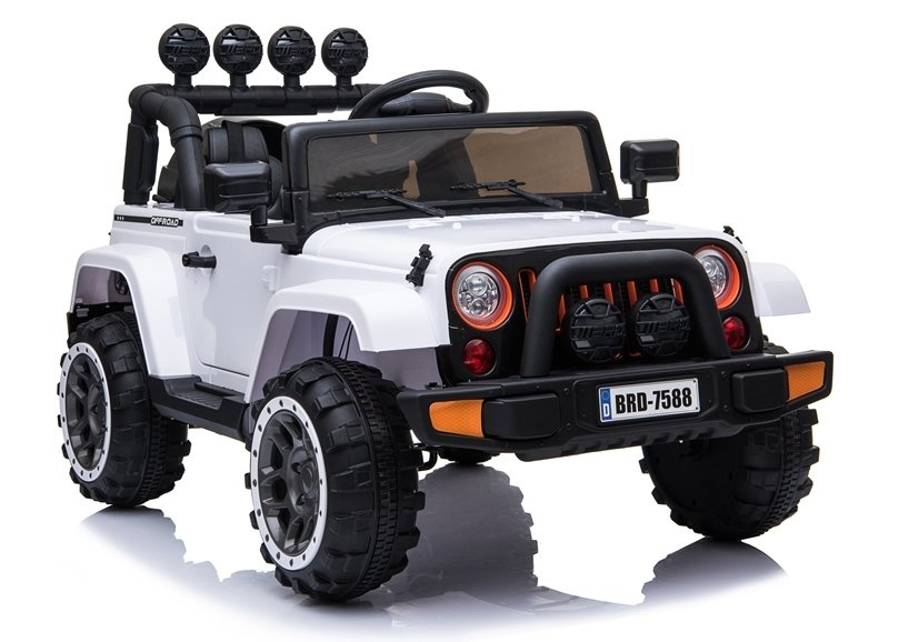 Detský elektrický džíp LEAN CARS BRD-7588 4x4, biele terénne vozidlo s diaľkovým ovládaním pre deti vo veku 3–8 rokov