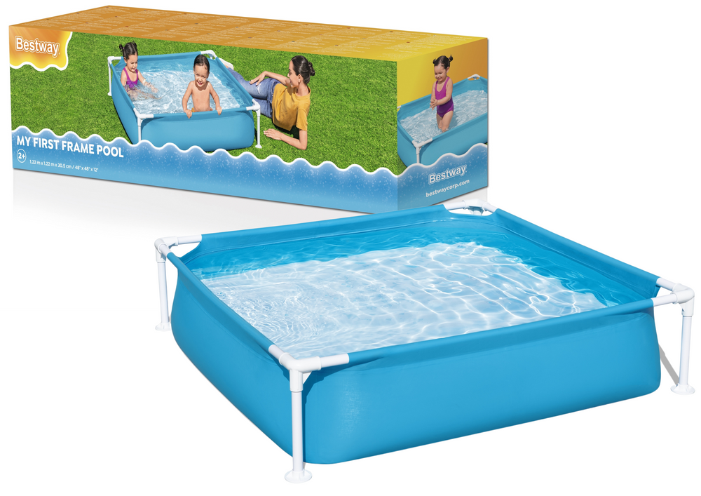 Detský rámový bazén Bestway 122 × 122 × 30 cm s kovovým rámom a PVC fóliou, objem 365 l