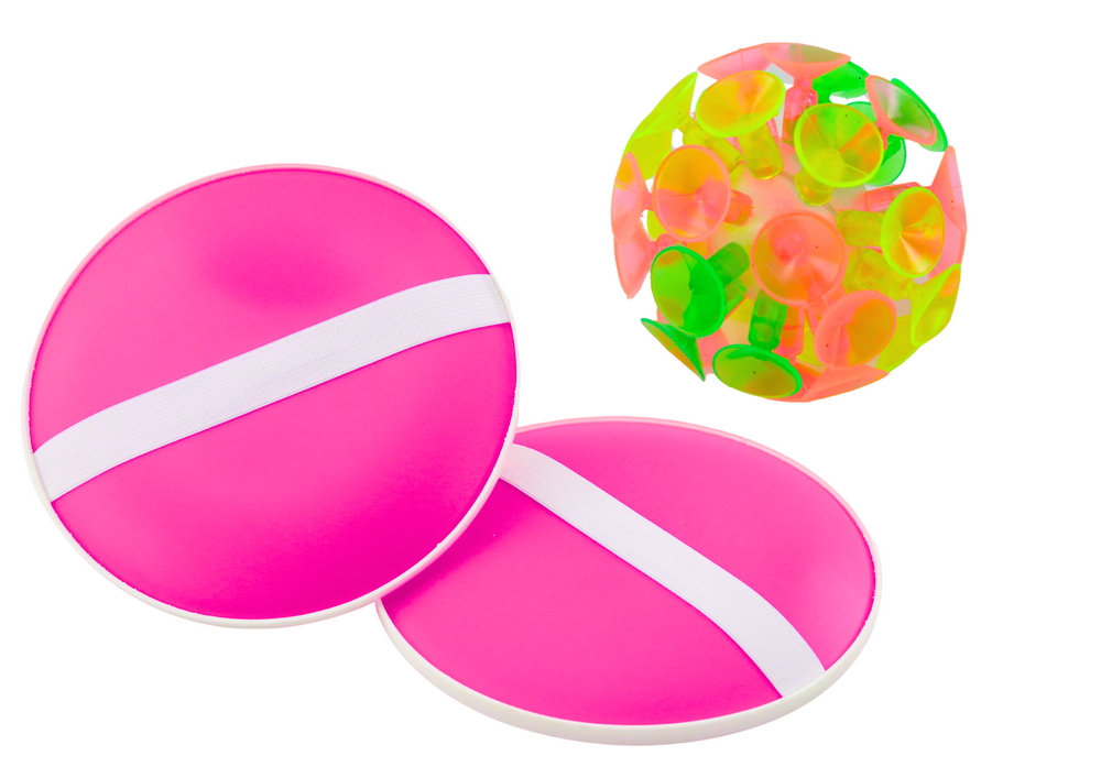 Dovednostní hra s kulatými pálkami a míčkem s přísavkami LEAN Toys - růžová aktivní sada pro venkovní zábavu
