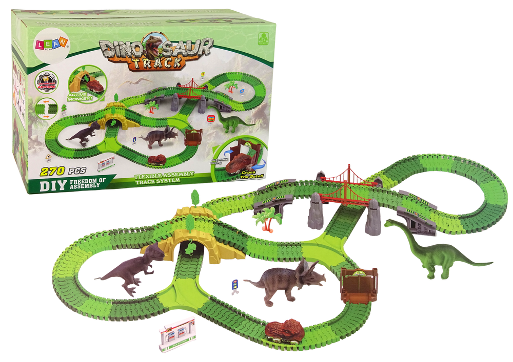 Dráha pro Dinosaury LEAN Toys 270 dílů s příslušenstvím - kreativní stavebnice pro děti od 3 let