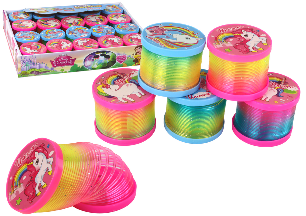 Duha pružina so svetelným efektom motív jednorožcov LEAN Toys - kúzelná hračka so svetelnými efektami pre deti