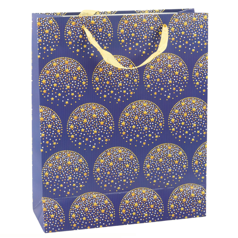 Elegantná darčeková taška so zlatými hviezdami, modrá, 32 x 26 x 12 cm, LEAN