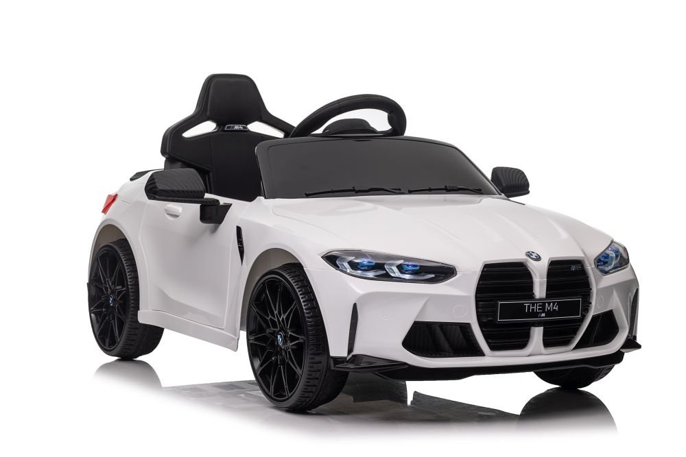 Elektrické autíčko BMW M4, biele, 12 V, s diaľkovým ovládaním pre deti vo veku 3–8 rokov, LEAN CARS
